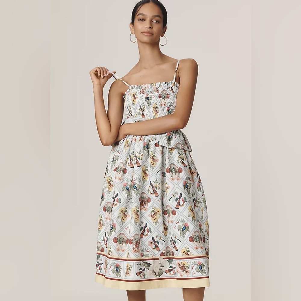 By Anthropologie Smocked Peplum Midi Dress - Picture 3 of 4